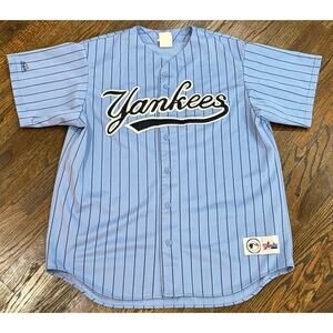 Vintage New York Yankees Jersey Baby Blue USA Baseball MLB Majestic XL